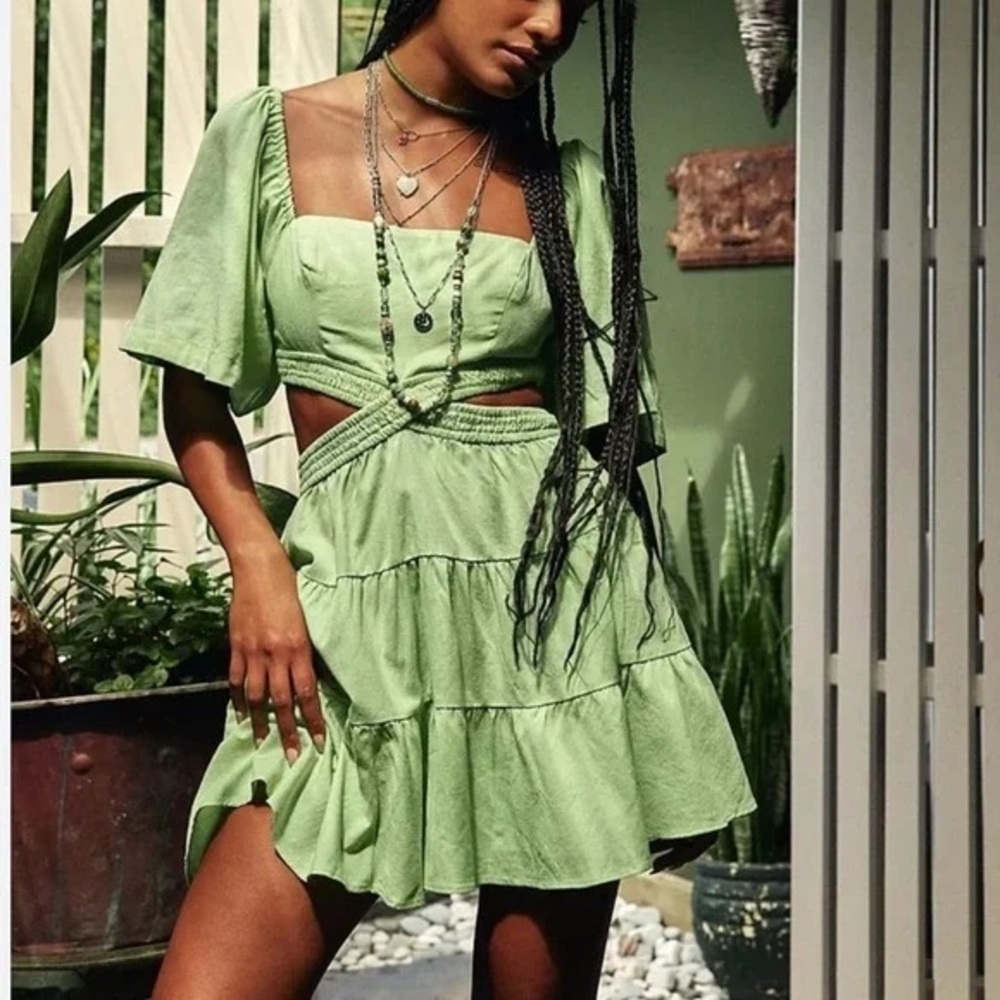Free people cross of sunlight mini dress - green